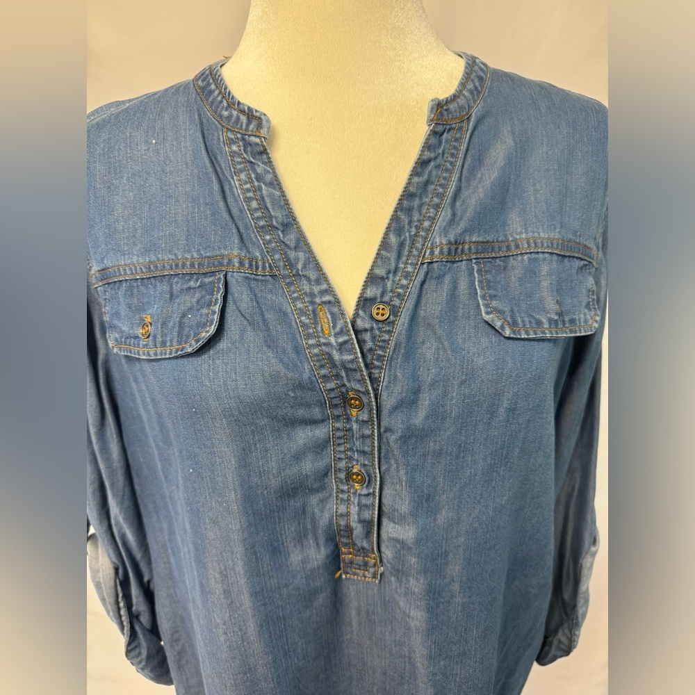 Denim Tunic Shirt, Jean Shirt, Long Blue Shirt, Hester & Orchard Shirt - Picture 2 of 7